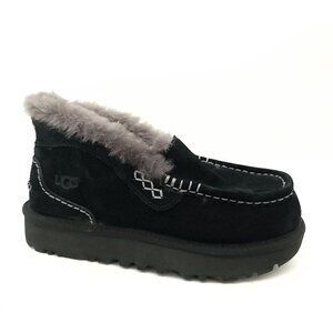 UGG Ansley Parc Shoes Womens 8 Black Moccasin Boho Cozy Warm Woodlands Retro